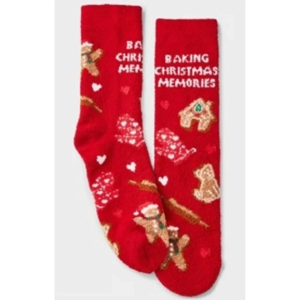 Men's Baking Spirits Bright Cozy Crew Socks - Wondershop™ Burgundy 6-12 NEW 4pk - Picture 2 of 3